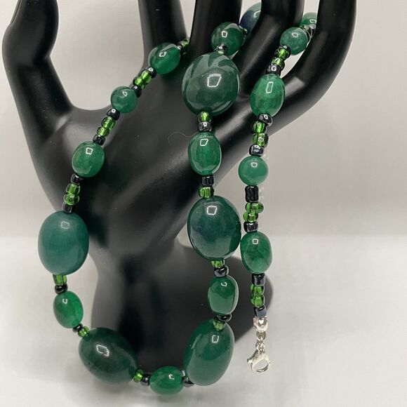 Earth Mined Emerald Green Gemstone Beaded Necklace Statement Boho Ethnic Elegant - Picture 6 of 7
